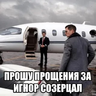 💸 ПРОШУ ПРОЩЕНИЯ ЗА ИГНОР СОЗЕРЦАЛ ジェット, ビジネスマン, 高級, プライベートジェット, ロシア, ごめん, 無視 telegram sticker
