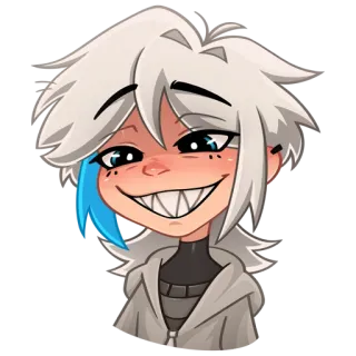 😬 anime, cartoon, character, drawing, illustration, white hair, blue hair telegram sticker