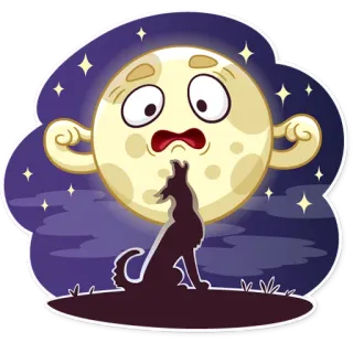 😨 Mond, Wolf, Heulen, Nacht, Sterne, Cartoon telegram sticker