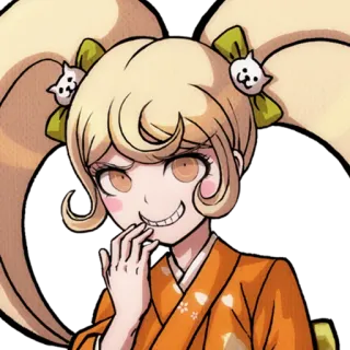 😁 Hiyoko Saionji Danganronpa Anime, Cô gái, tóc vàng, tóc hai chùm, cười đểu telegram sticker