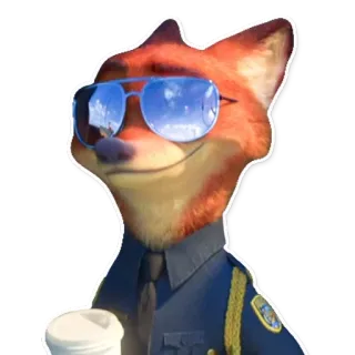 😎 Nick Wilde Zootopia zorro, policía, dibujos animados, gafas de sol, oficial telegram sticker