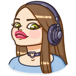 😳 женщина, мультфильм, наушники, чокер, девушка, портрет telegram sticker