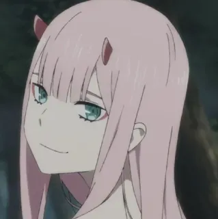 🌷 Zero Two Darling in the Franxx Anime, Zero Two, Darling in the Franxx, cabelo rosa, chifres, arrogante, Mangá telegram sticker