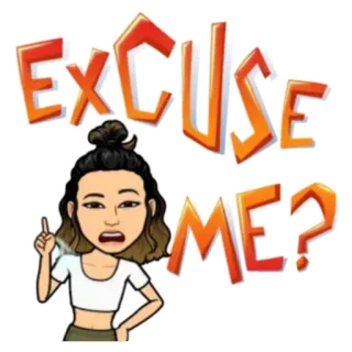 🤍 EXCUSE ME? извините, вопрос, bitmoji, мультфильм, поза telegram sticker