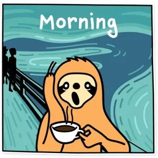 ☕️ Morning ленивец, кофе, утро, сонный, мультфильм, смешной whatsapp sticker