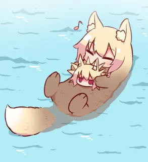 🦊 lontra, anime, kawaii, fofo, relaxante, animal, desenho animado telegram sticker