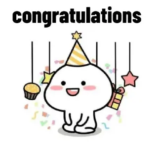 🥳 congratulations おめでとう, お祝い, パーティー, かわいい, キャラクター, お祭り, カップケーキ, プレゼント whatsapp sticker