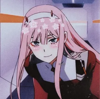 😏 Zero Two Darling in the Franxx Anime, Zero Two, rambut pink, Darling in the Franxx, karakter, gadis anime telegram sticker