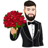 💐 man, tuxedo, bouquet, roses, formal wear, flowers, celebration, gift telegram sticker