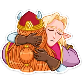 🤗 Umarmung, Freundschaft, Zuneigung, Elf, Fantasy, Helm, Cartoon telegram sticker