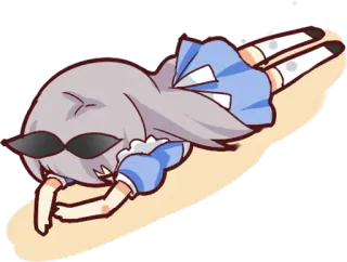 😔 Anime Mädchen, Chibi, liegend, süß, Sonnenbrille, schlafend telegram sticker