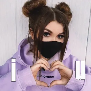 😍 i u girl, heart, cute, mask, purple, love telegram sticker