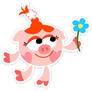 🤩 Cartone animato, Maiale, Fiore, Carino, Rosa telegram sticker