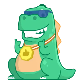 😇 恐龙, 卡通, 点赞, 奖牌, 酷, 太阳镜 whatsapp sticker