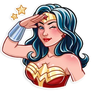 😉 Wonder Woman siêu anh hùng, truyện tranh, DC Comics, phụ nữ, chào, ngôi sao, hoạt hình telegram sticker