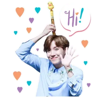 👋 Hi! приветствие, милый, сердечки, утка, дружелюбный, человек, привет whatsapp sticker