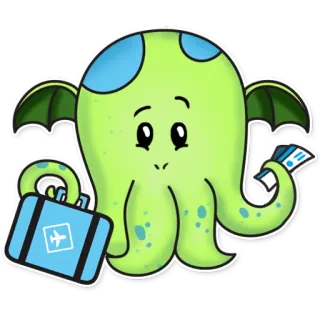 🛫 polvo, monstro, viagem, mala, bilhete, desenho animado telegram sticker