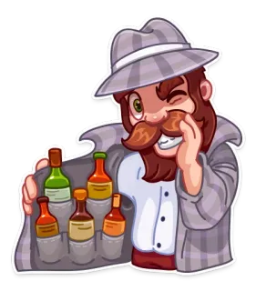 🕵️ contrabbandiere, bottiglie, cappello, cappotto, trafficante, cartone animato whatsapp sticker