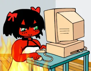 🖥 demônio, anime, computador, fogo, internet whatsapp sticker