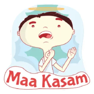 😨 Maa Kasam cartone animato, angelo, giuramento, promessa, hindi whatsapp sticker