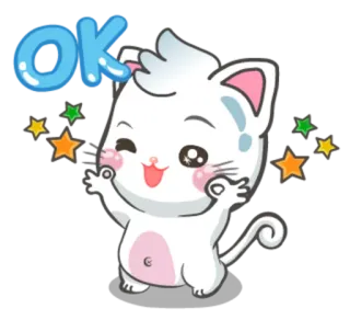👌 ok cat, sticker, ok, cute, cartoon, positive, approval telegram sticker