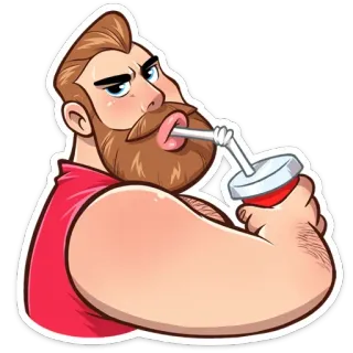 🧃 homme, dessin animé, boire, barbu, soda, soif whatsapp sticker