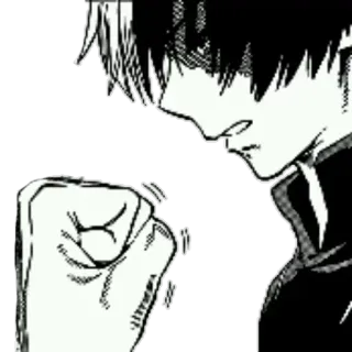 😢 Anime, Manga, Karakter, Tinju, Tekad, Serius, Hitam putih whatsapp sticker