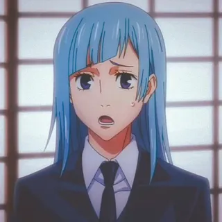 👾 Miwa Kasumi Jujutsu Kaisen anime, jujutsu kaisen, miwa kasumi, blue hair, shocked telegram sticker