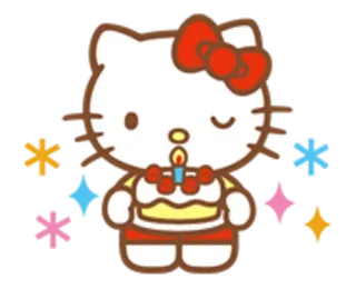 🌟 Hello Kitty chat, kawaii, mignon, gâteau, anniversaire, fête telegram sticker