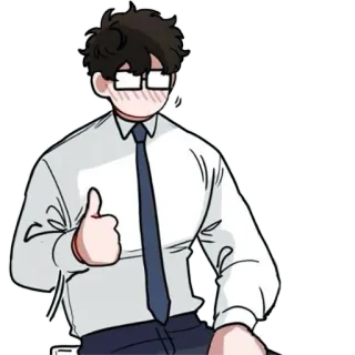 👍 Мультфильм, Мужчина, Очки, Большой палец вверх, Галстук, Персонаж telegram sticker