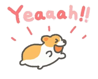 🙌 Yeeaah!! anjing, corgi, senang, perayaan, ya, semangat telegram sticker