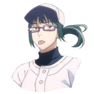 😌 Anime, Béisbol, Personaje, Gafas, Chica, Coleta whatsapp sticker