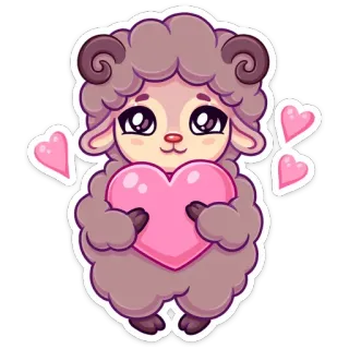 ❤️ pecora, cuore, carino, amore, animale, cartone animato, kawaii telegram sticker