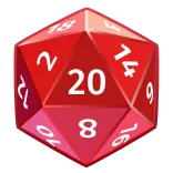🎁 20 dés, d20, jeu de table, RPG, rouge, chiffres whatsapp sticker