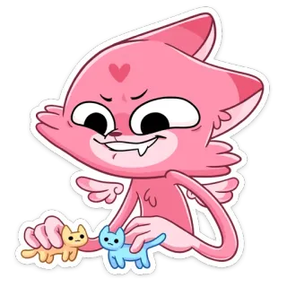 😈 gato, rosa, desenho animado, fofo, coração, alado, animal telegram sticker