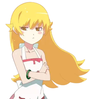 😕 Shinobu Oshino Monogatari Аниме, Стикер, Персонаж, Блондинка, Девушка telegram sticker