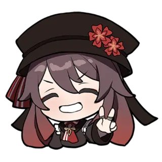 🌸 Hu Tao Genshin Impact Anime, Carino, Videogioco, Chibi, Segno di pace telegram sticker