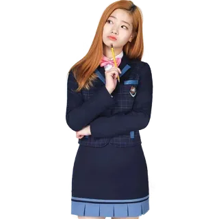 🤔 gadis, seragam sekolah, pelajar, berpikir, pensil, asia, remaja whatsapp sticker