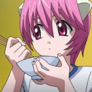 🐁 Anime, Ragazza, capelli rosa, mangiare, bacchette, orecchie da gatto telegram sticker