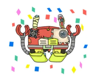 😋 робот, игрушка, конфетти, мультфильм, персонаж, иллюстрация telegram sticker