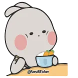 😳 @FarsiSticker стикер, мультфильм, милый, кролик, серый, еда, миска telegram sticker