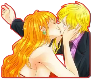 😘 Nami One Piece Anime, Beijando, Romance, Casal, Amor, Desenho animado telegram sticker