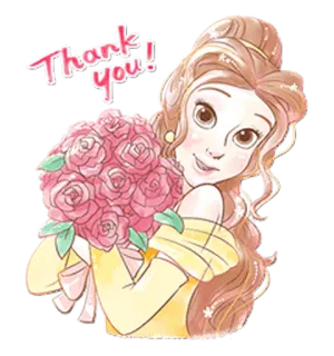 💐 Belle Beauty and the Beast Thank you! disney, belle, beauty and the beast, thank you, princess, roses telegram sticker