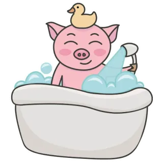 🛀 cerdo, baño, pato de goma, burbujas, dibujos animados, mono, animal whatsapp sticker
