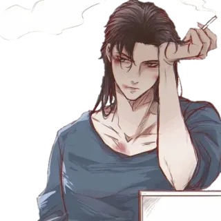 🚸 รอยฟกช้ำ, บุหรี่, ควัน, ผู้ชาย, เหนื่อย telegram sticker