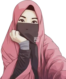 👚 女性, ヒジャブ, イスラム教徒, ピンク, ポートレート, イスラム教 telegram sticker