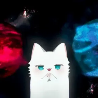 💮 cat, white cat, fantasy, blue, red telegram sticker