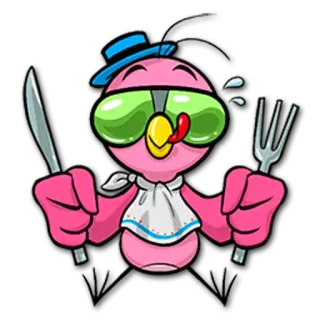 😋 Cartoon, Vogel, Essen, Messer, Gabel, Figur telegram sticker