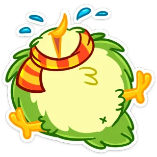 😂 pássaro, desenho animado, verde, cachecol, fofo, engraçado, personagem telegram sticker