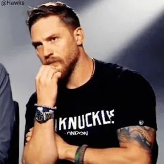😒 Tom Hardy актер, портрет, мужчина, думающий, знаменитость whatsapp sticker